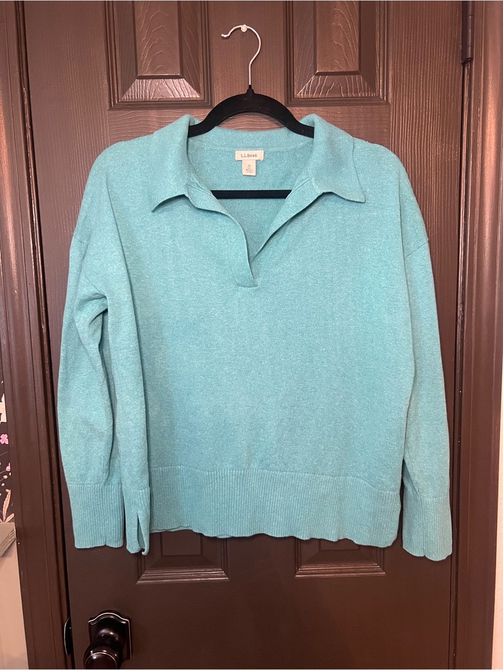 L.L. Bean Women's Aqua Collared V-Neck Sweater
